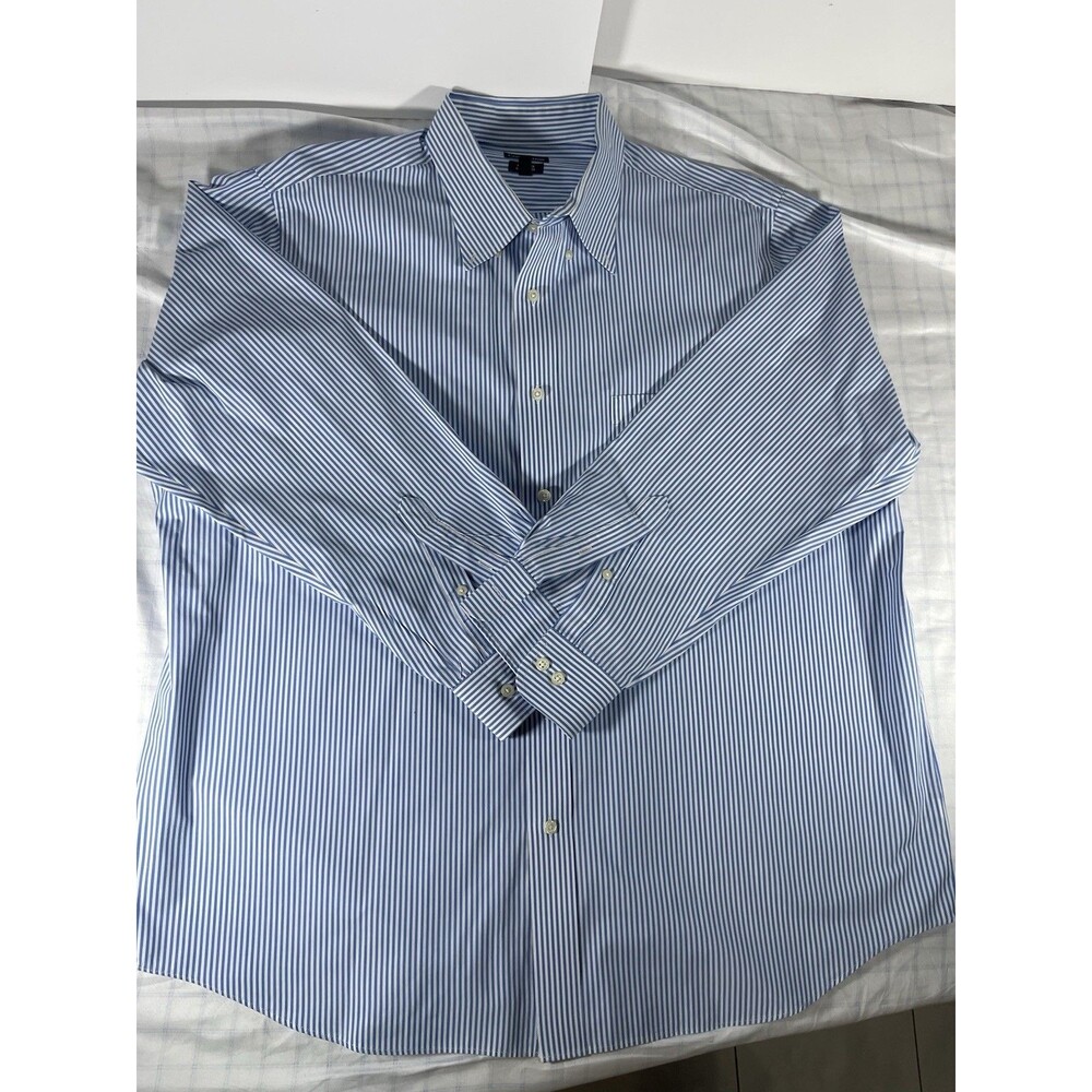 Croft & Barrow Dress Shirt Mens 18.5 34/35 Classic Fit Blue White Striped L/S